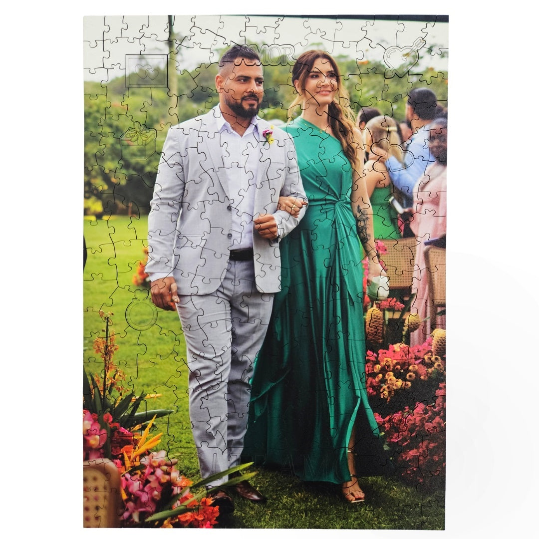 Sua Foto com Molde Dia dos Namorados - Quebra-Cabeça de Madeira 3D Personalizável